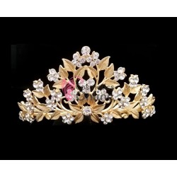 Coroana eleganta pentru mireasa CR036 Aurie cu cristale din sticla 